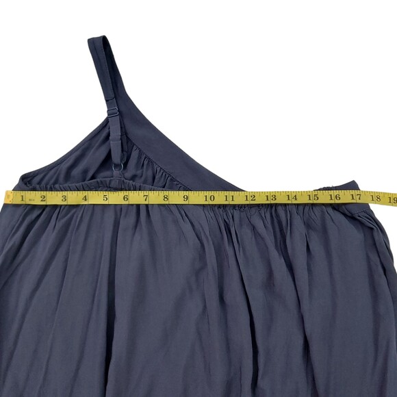 Old Navy One Shoulder Midi Dress Womens Medium Navy Pleated Rayon Bohemian - Picture 10 of 13